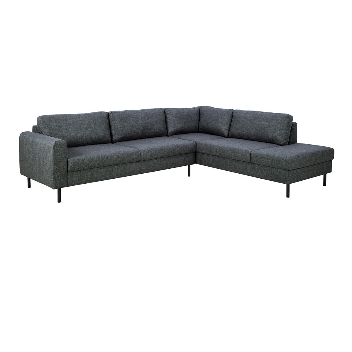 Fabric Corner Sofa With Open End Facing Right Handed With Matt Black Steel Legs - Omaha