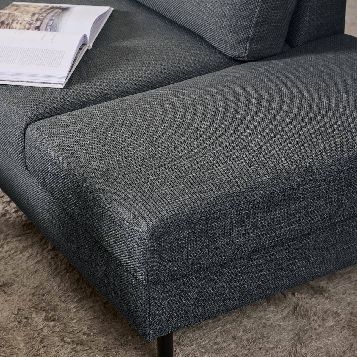 Fabric Corner Sofa With Open End Facing Right Handed With Matt Black Steel Legs - Omaha