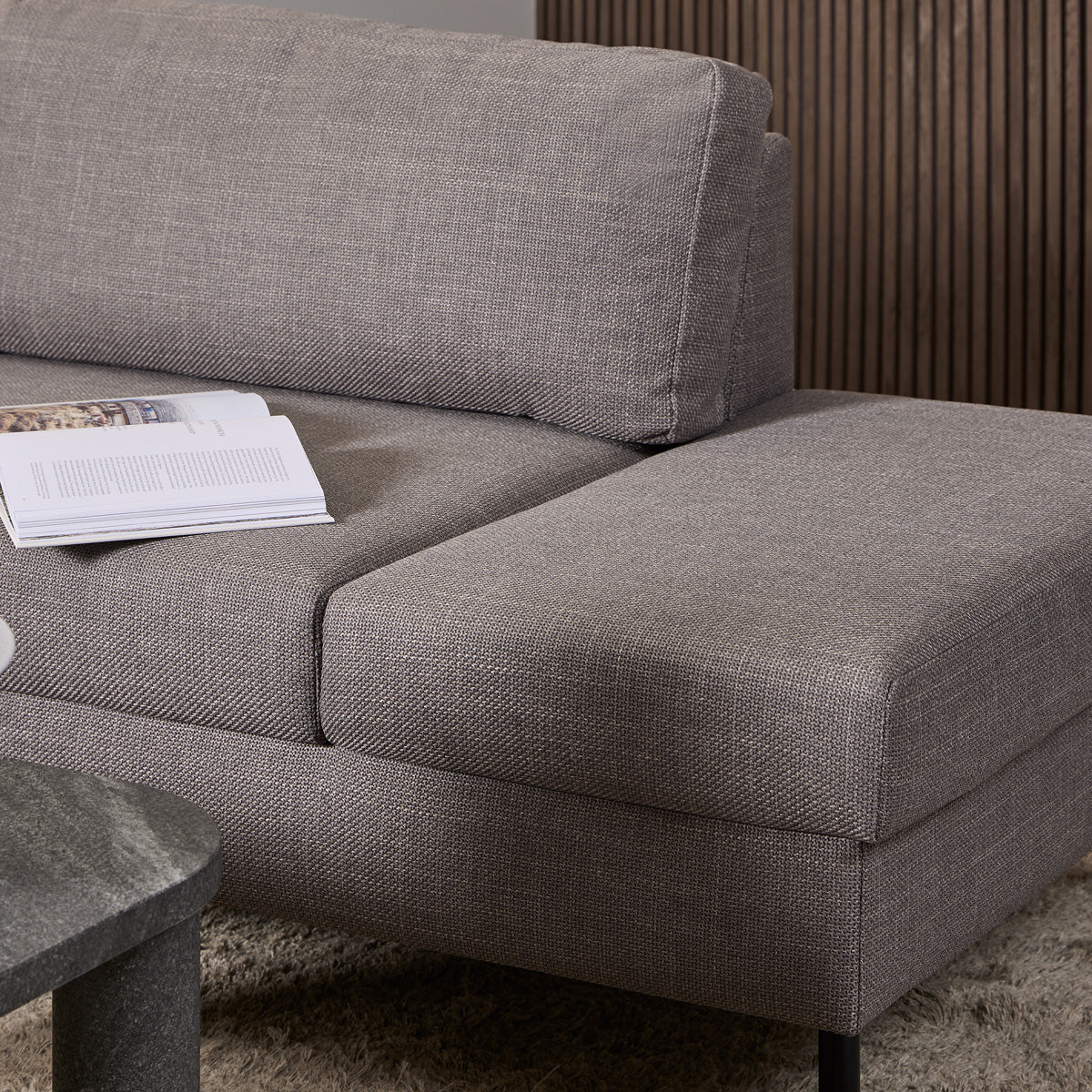 Fabric Corner Sofa With Open End Facing Right Handed With Matt Black Steel Legs - Omaha