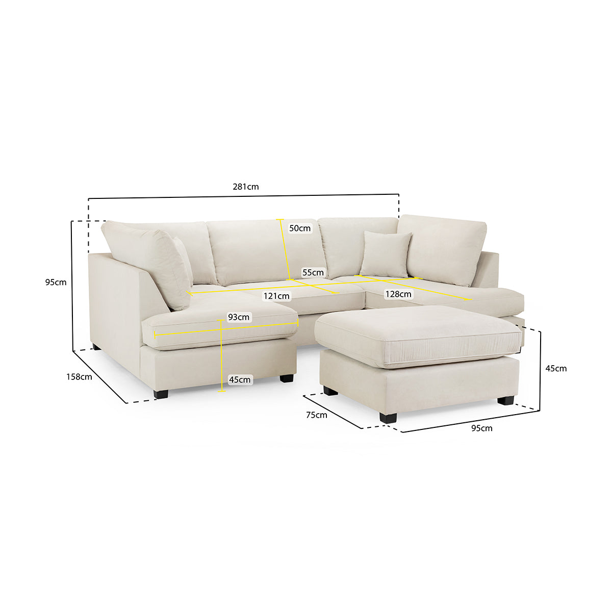 Fabric Corner Sofa in U Shape - Carnaby