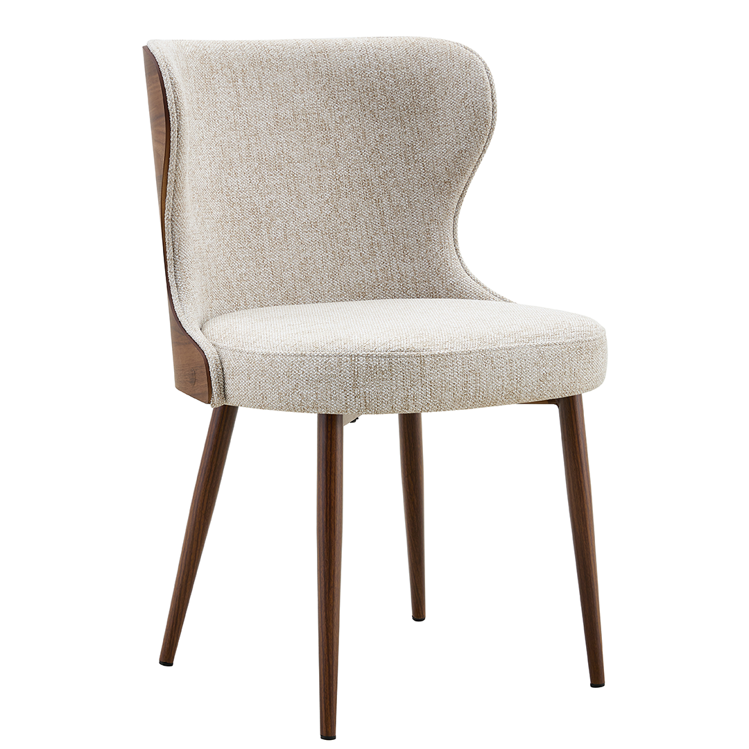 Fabric Dining Chairs in Set of 2 With Walnut Wooden Back - Bella