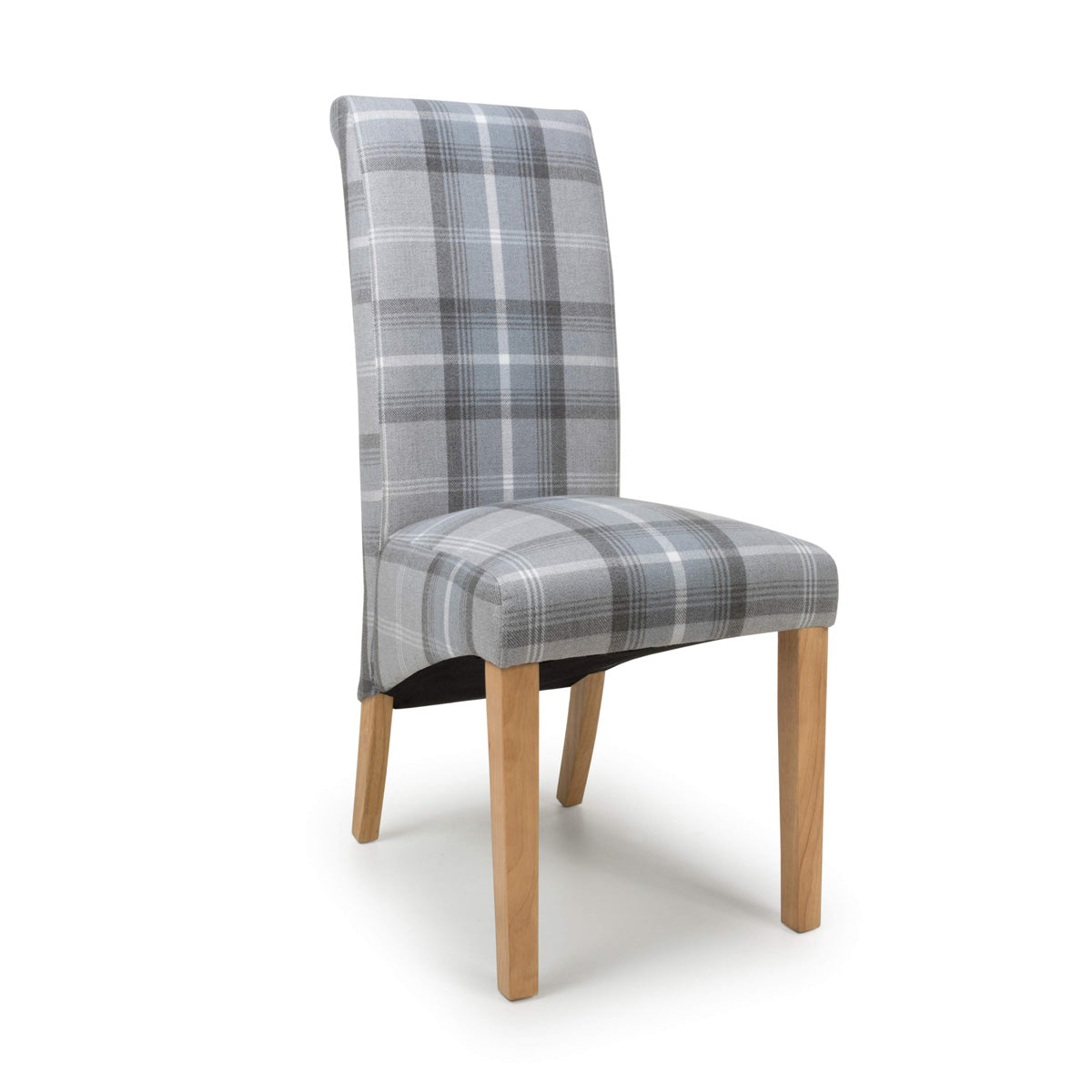 Fabric Dining Chairs in Set Of 2 With Checks Design Scroll Back - Karta