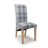 Fabric Dining Chairs in Set Of 2 With Checks Design Scroll Back - Karta