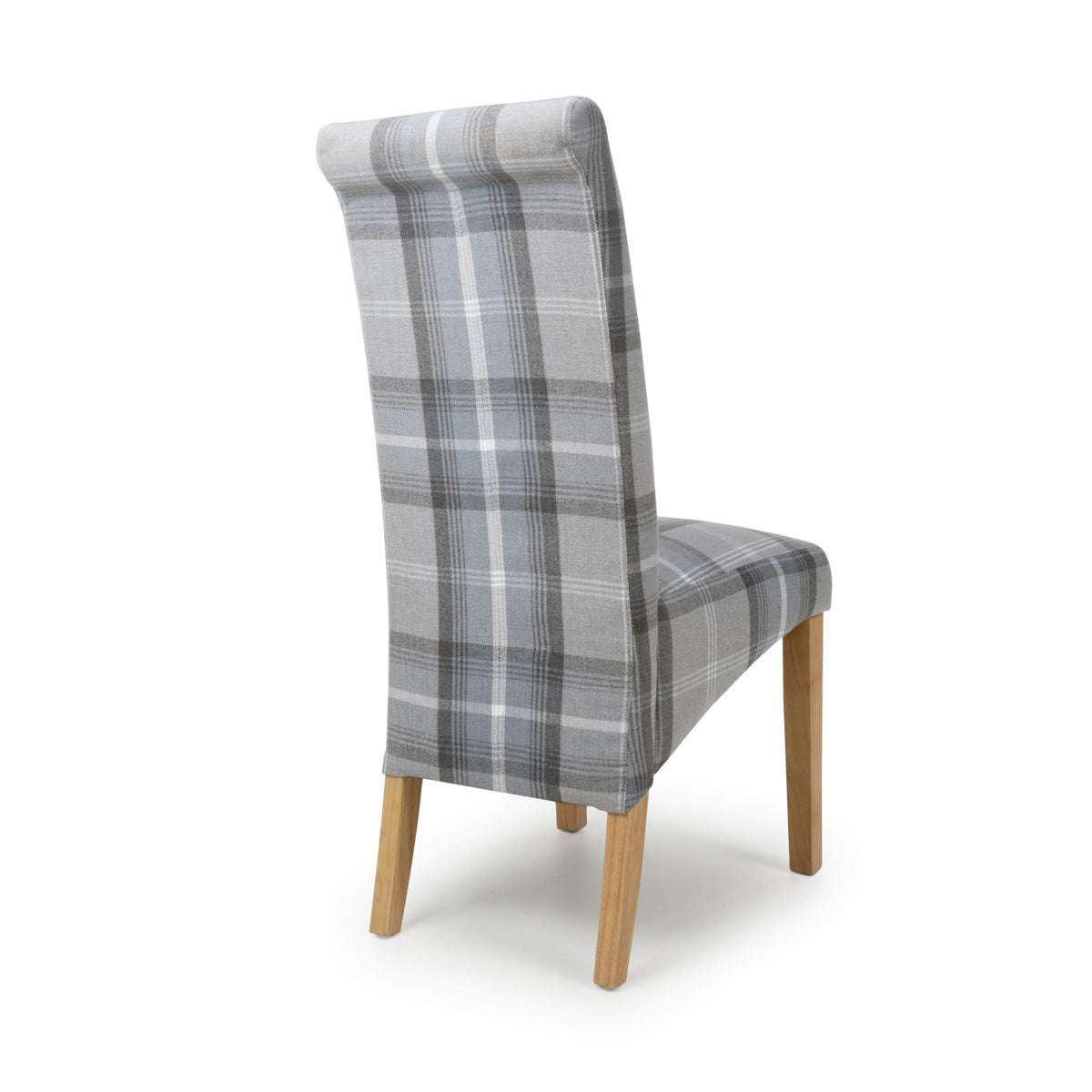 Fabric Dining Chairs in Set Of 2 With Checks Design Scroll Back - Karta