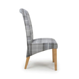 Fabric Dining Chairs in Set Of 2 With Checks Design Scroll Back - Karta
