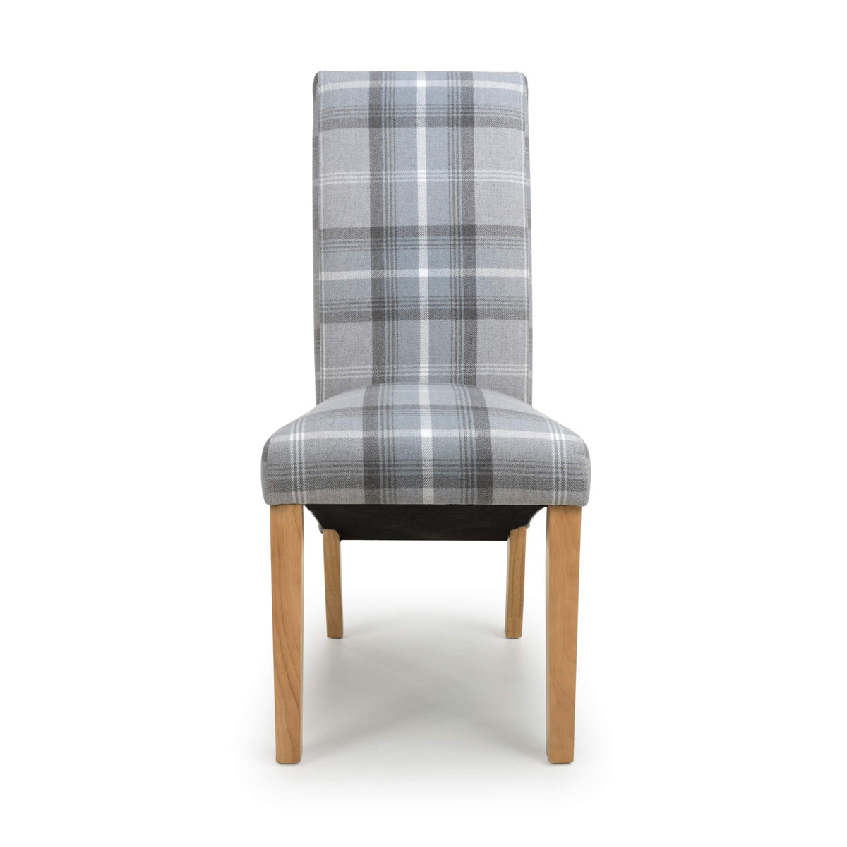 Fabric Dining Chairs in Set Of 2 With Checks Design Scroll Back - Karta