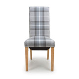 Fabric Dining Chairs in Set Of 2 With Checks Design Scroll Back - Karta