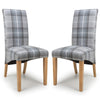 Fabric Dining Chairs in Set Of 2 With Checks Design Scroll Back - Karta