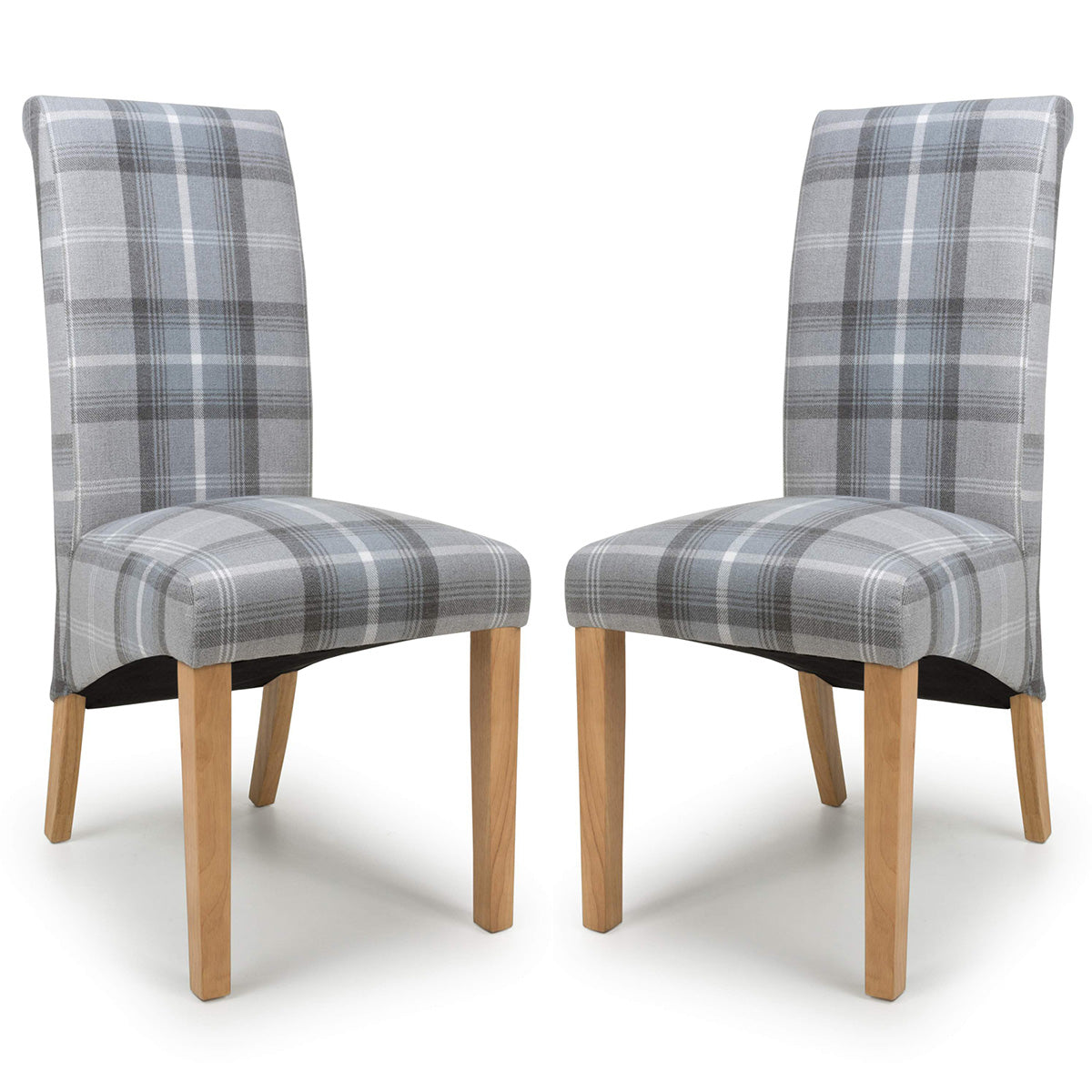 Fabric Dining Chairs in Set Of 2 With Checks Design Scroll Back - Karta