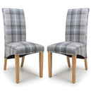 Fabric Dining Chairs in Set Of 2 With Checks Design Scroll Back - Karta
