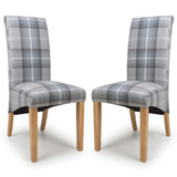 Fabric Dining Chairs in Set Of 2 With Checks Design Scroll Back - Karta