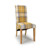 Fabric Dining Chairs in Set Of 2 With Checks Design Scroll Back - Karta