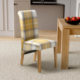 Fabric Dining Chairs in Set Of 2 With Checks Design Scroll Back - Karta