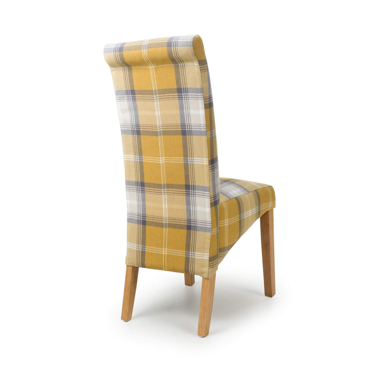 Fabric Dining Chairs in Set Of 2 With Checks Design Scroll Back - Karta