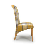 Fabric Dining Chairs in Set Of 2 With Checks Design Scroll Back - Karta