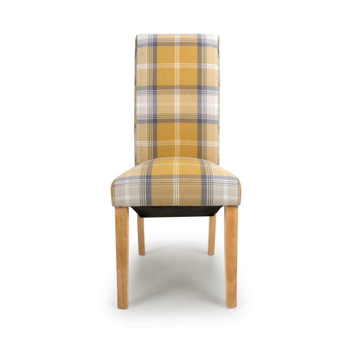 Fabric Dining Chairs in Set Of 2 With Checks Design Scroll Back - Karta