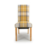 Fabric Dining Chairs in Set Of 2 With Checks Design Scroll Back - Karta