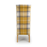 Fabric Dining Chairs in Set Of 2 With Checks Design Scroll Back - Karta