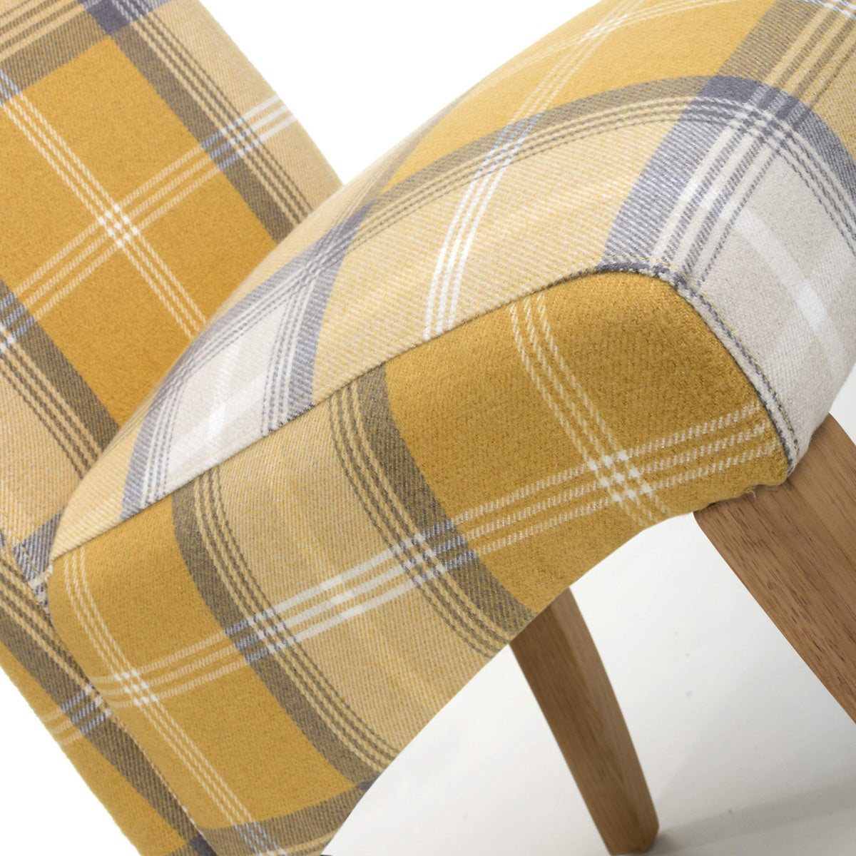 Fabric Dining Chairs in Set Of 2 With Checks Design Scroll Back - Karta