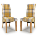 Fabric Dining Chairs in Set Of 2 With Checks Design Scroll Back - Karta