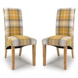 Fabric Dining Chairs in Set Of 2 With Checks Design Scroll Back - Karta