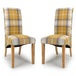 Fabric Dining Chairs in Set Of 2 With Checks Design Scroll Back - Karta