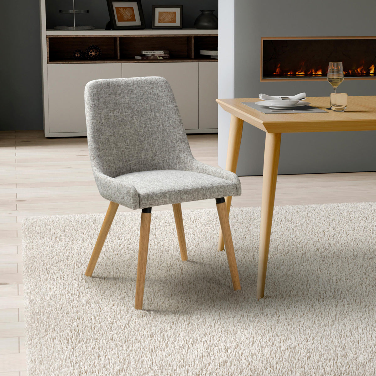 Fabric Dining Chairs in Set Of 2 With Natural Rubberwood Legs - Capri