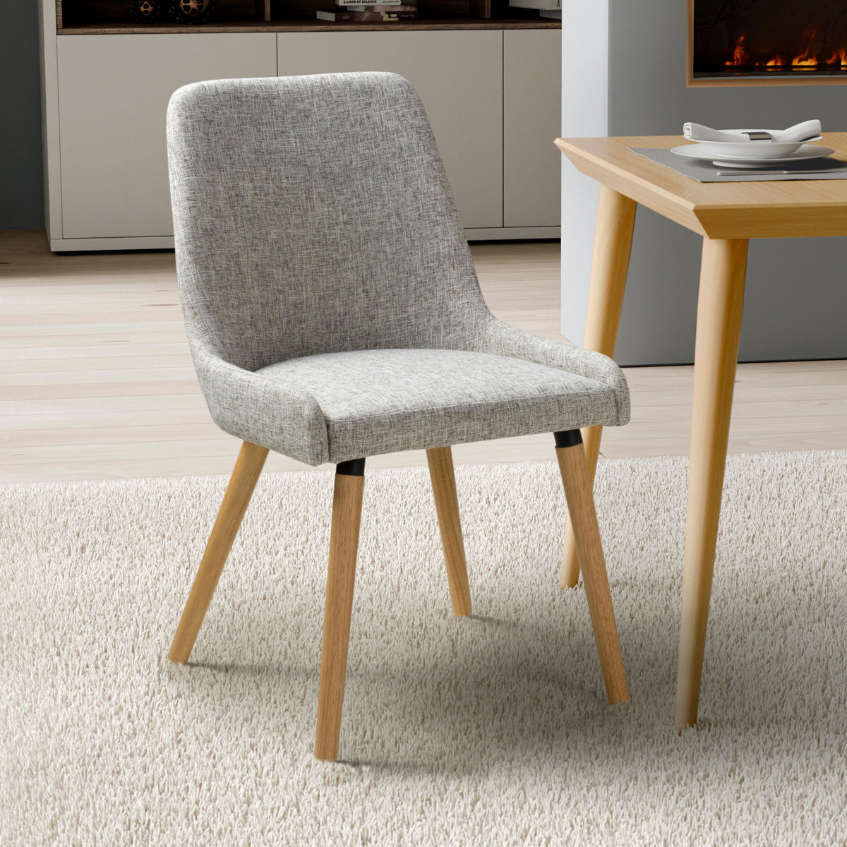 Fabric Dining Chairs in Set Of 2 With Natural Rubberwood Legs - Capri