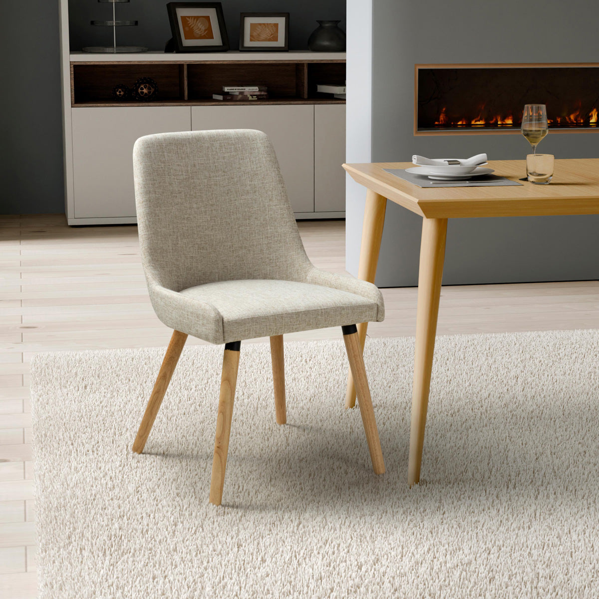 Fabric Dining Chairs in Set Of 2 With Natural Rubberwood Legs - Capri