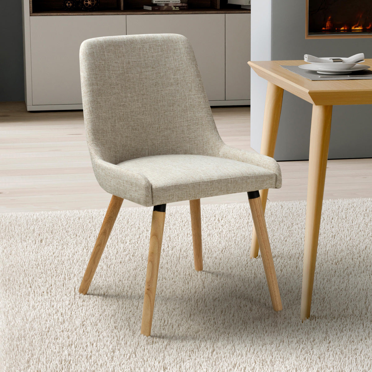 Fabric Dining Chairs in Set Of 2 With Natural Rubberwood Legs - Capri