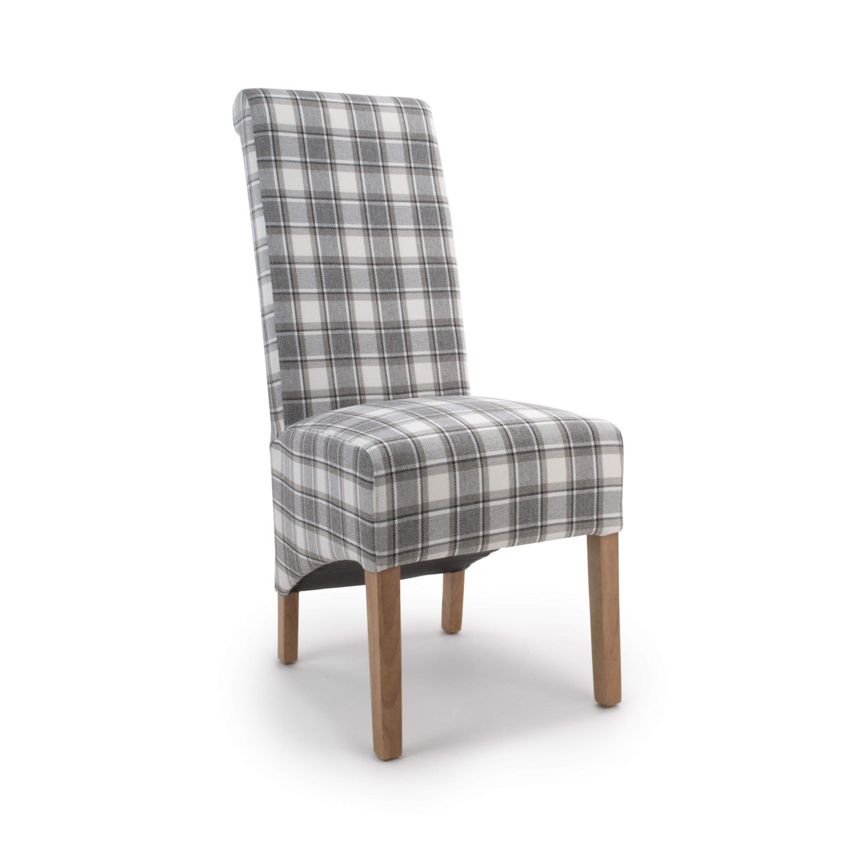 Fabric Dining Chairs in Set Of 2 With Roll Back Checks Design - Krista