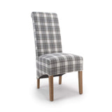 Fabric Dining Chairs in Set Of 2 With Roll Back Checks Design - Krista