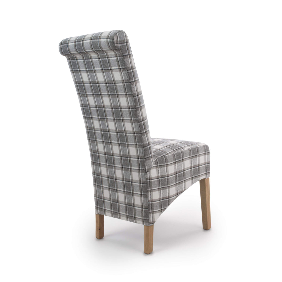 Fabric Dining Chairs in Set Of 2 With Roll Back Checks Design - Krista