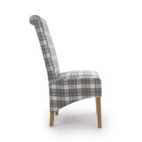 Fabric Dining Chairs in Set Of 2 With Roll Back Checks Design - Krista
