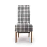Fabric Dining Chairs in Set Of 2 With Roll Back Checks Design - Krista