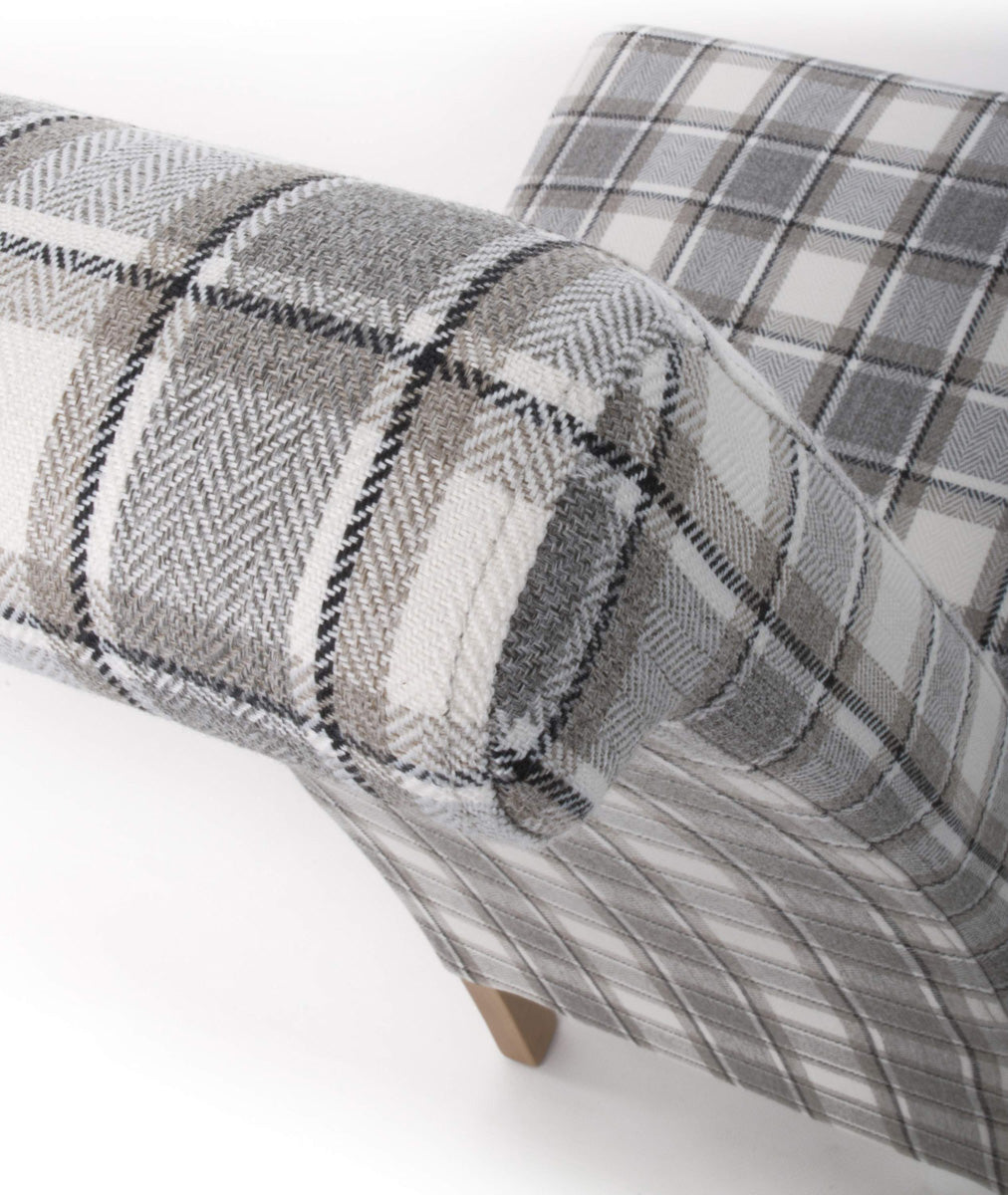 Fabric Dining Chairs in Set Of 2 With Roll Back Checks Design - Krista