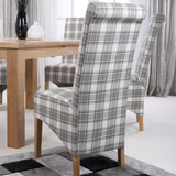 Fabric Dining Chairs in Set Of 2 With Roll Back Checks Design - Krista