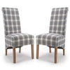 Fabric Dining Chairs in Set Of 2 With Roll Back Checks Design - Krista