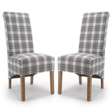 Fabric Dining Chairs in Set Of 2 With Roll Back Checks Design - Krista