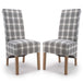 Fabric Dining Chairs in Set Of 2 With Roll Back Checks Design - Krista