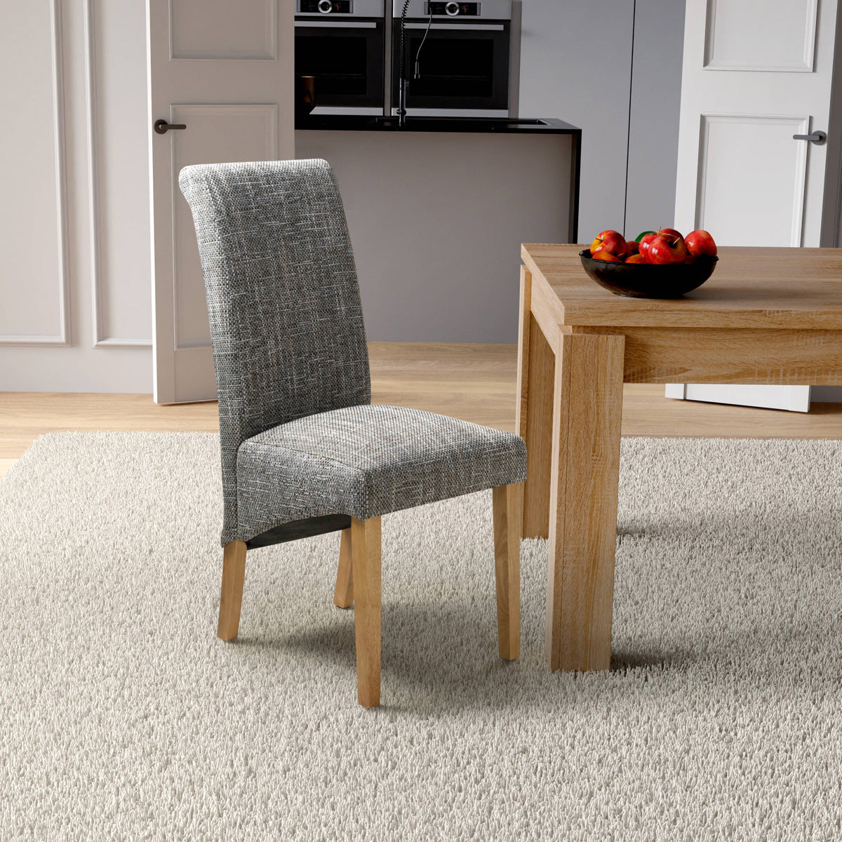 Fabric Dining Chairs in Set Of 2 With Scroll Back - Karta