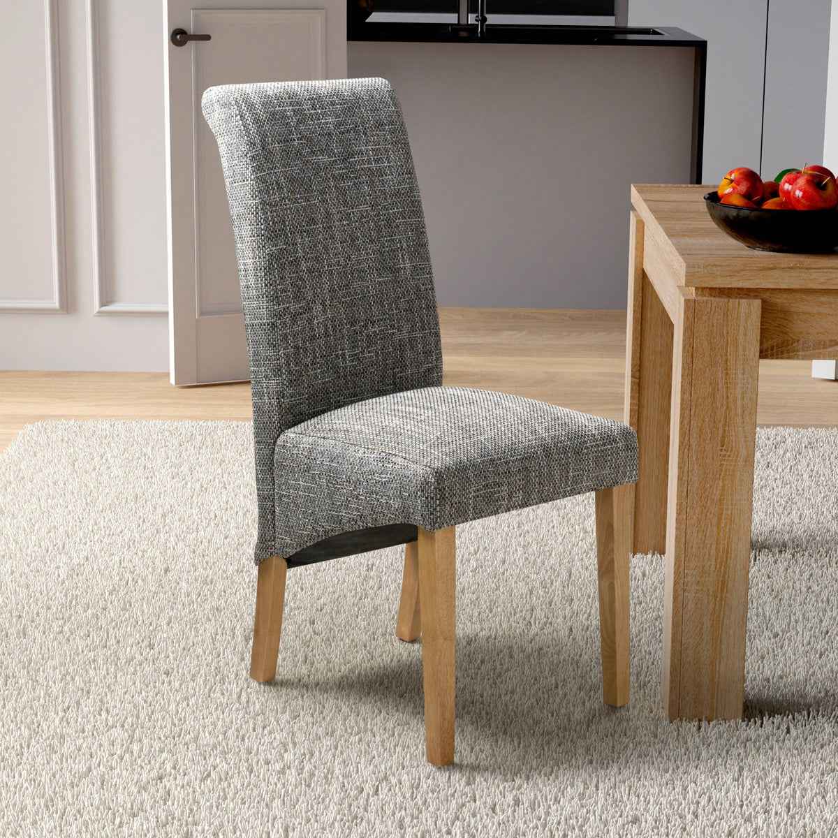Fabric Dining Chairs in Set Of 2 With Scroll Back - Karta