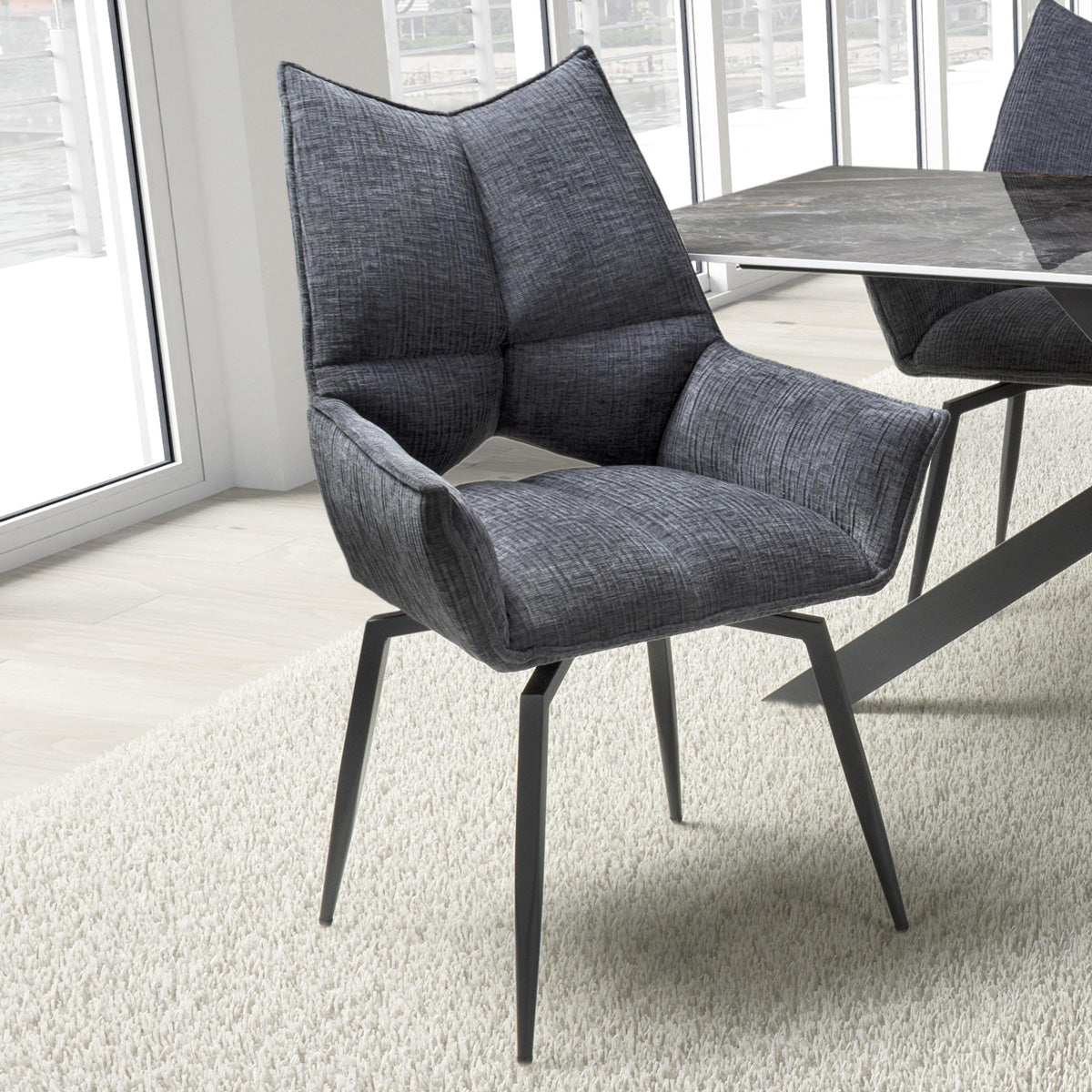 Fabric Dining Chairs in Set Of 2 With Swivel Function - Dakar
