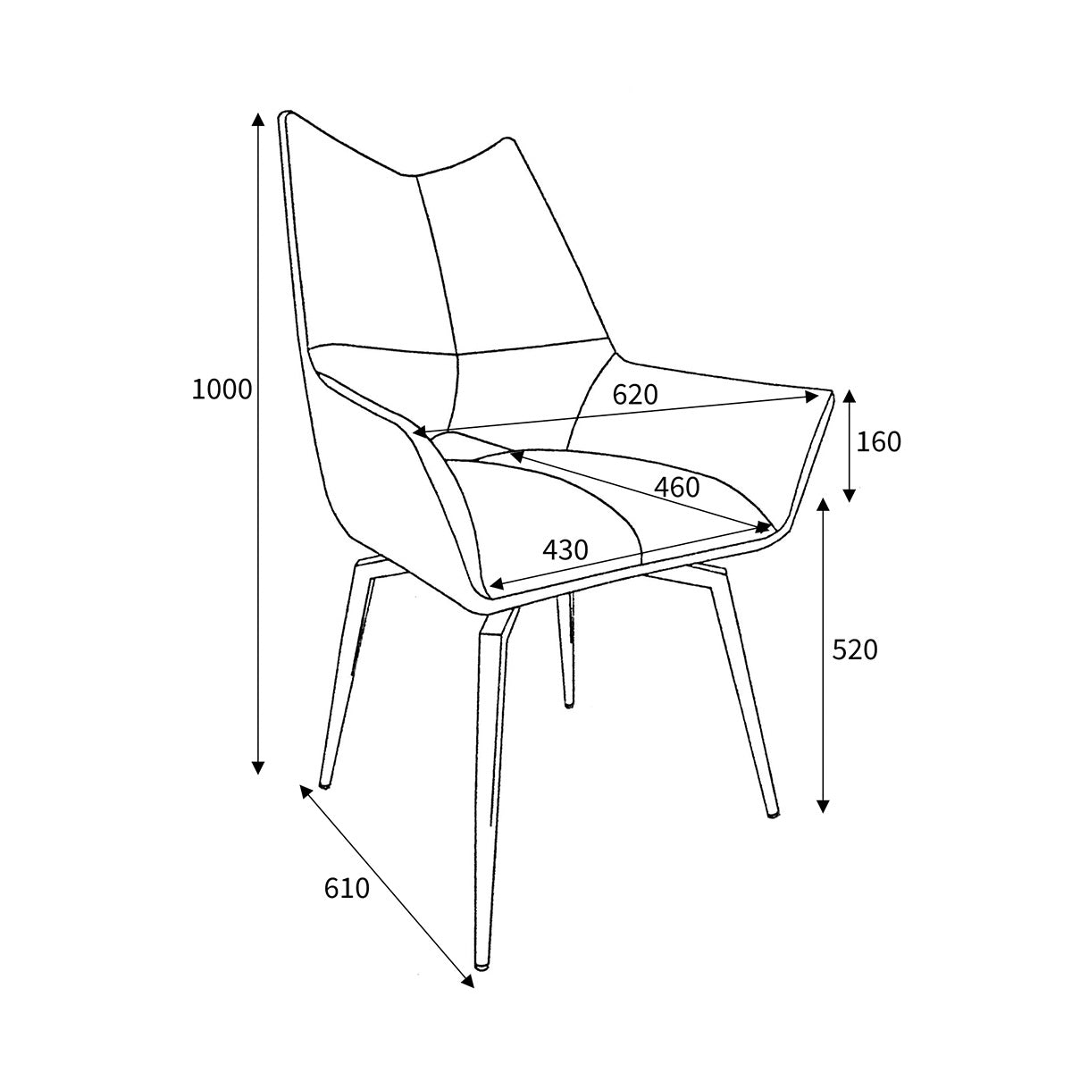 Fabric Dining Chairs in Set Of 2 With Swivel Function - Dakar