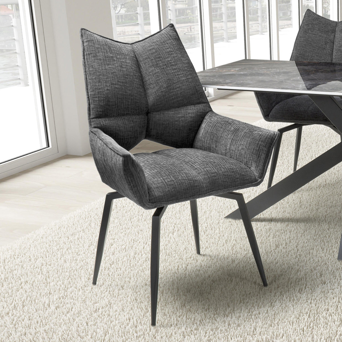Fabric Dining Chairs in Set Of 2 With Swivel Function - Dakar