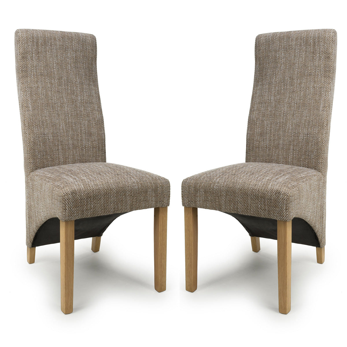 Fabric Dining Chairs in Set Of 2 Wave Back With Natural Rubberwood Legs - Baxter