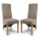 Fabric Dining Chairs in Set Of 2 Wave Back With Natural Rubberwood Legs - Baxter