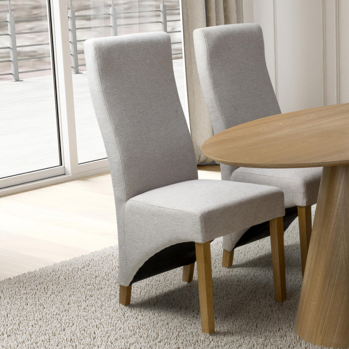 Fabric Dining Chairs in Set Of 2 Wave Back With Natural Rubberwood Legs - Baxter