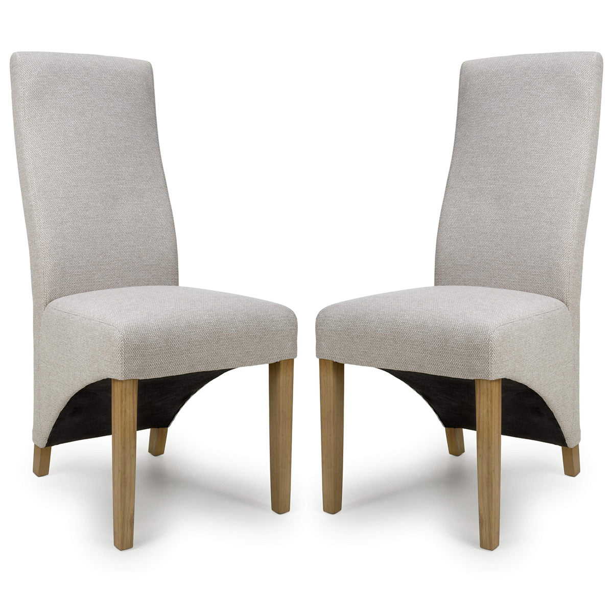 Fabric Dining Chairs in Set Of 2 Wave Back With Natural Rubberwood Legs - Baxter