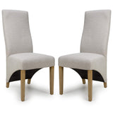 Fabric Dining Chairs in Set Of 2 Wave Back With Natural Rubberwood Legs - Baxter